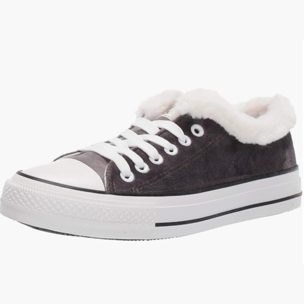 PJ Salvage Velour Faux Fur Sneaker Grey Sz 6